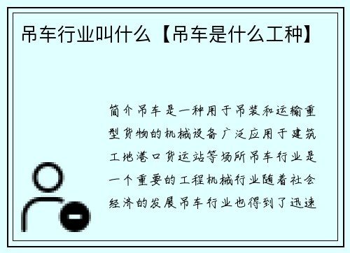 吊车行业叫什么【吊车是什么工种】